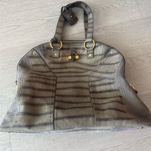 YSL Muse Embrossed Croc Suede With Leather Large Handbag